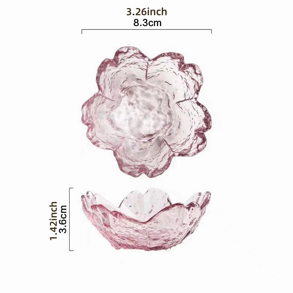 Pink Glass Bowls Set of 3/6, Small Dip Bowls Sauce Plates - Japanese Sakura Flower Cherry Blossom Shaped Bowl for Dessert Oasis Select