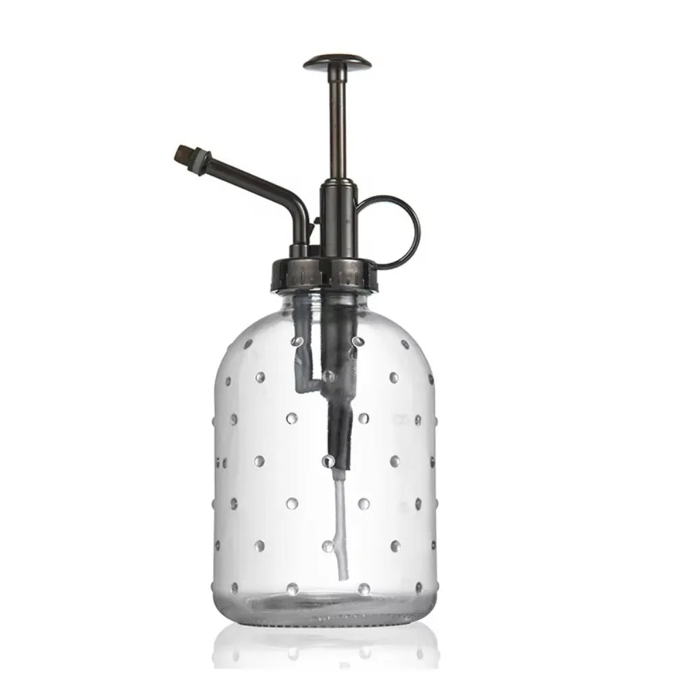 Push-type Glass Spray Bottle Rain Drop Hand Pressure Garden Watering Can Leak-proof Non-slip Bottom Clear Flower Sprayer Oasis Select Bronze 350ml