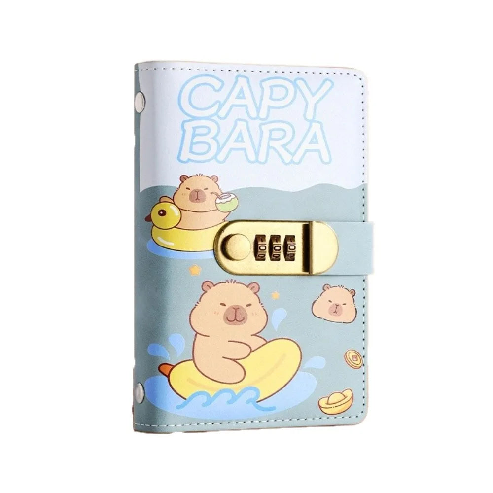 Cartoon Capybara Saving Money Binder PU Leather with Password Lock Planner Organizer Savings Handbook Cash Envelopes Oasis Select Style A Blue