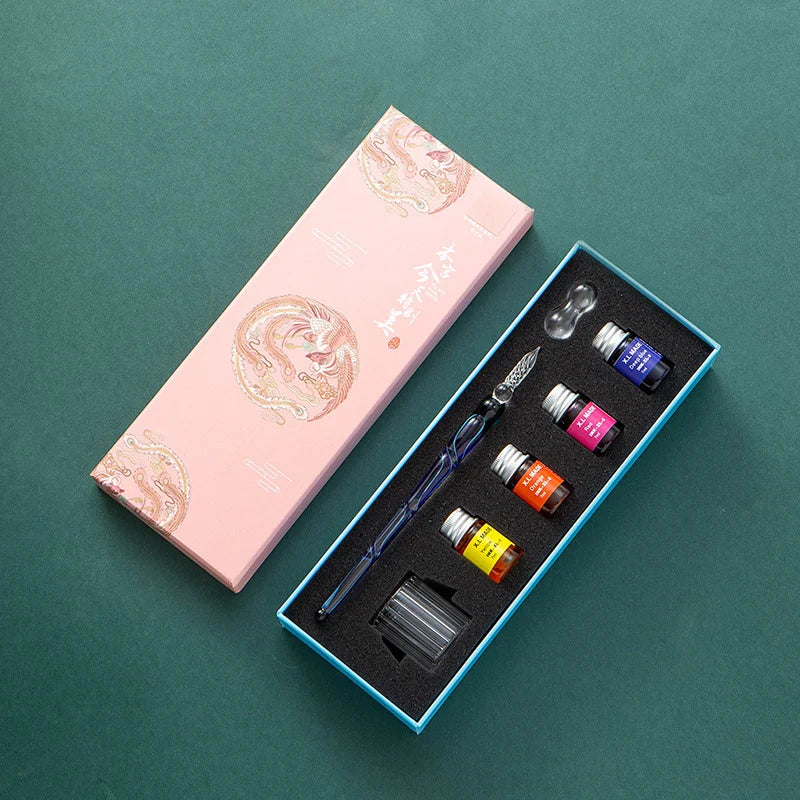 Fantasy glass pen dipped in water, antique style colored ink, crystal signature pen, gift pen dipped in ink set Oasis Select 13