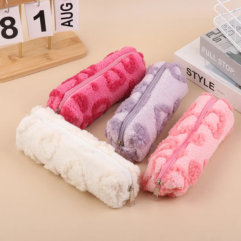 Plush Makeup Bag with Handle | Cute Love Print Travel Pouch Cosmetic Travel Bag Oasis Select