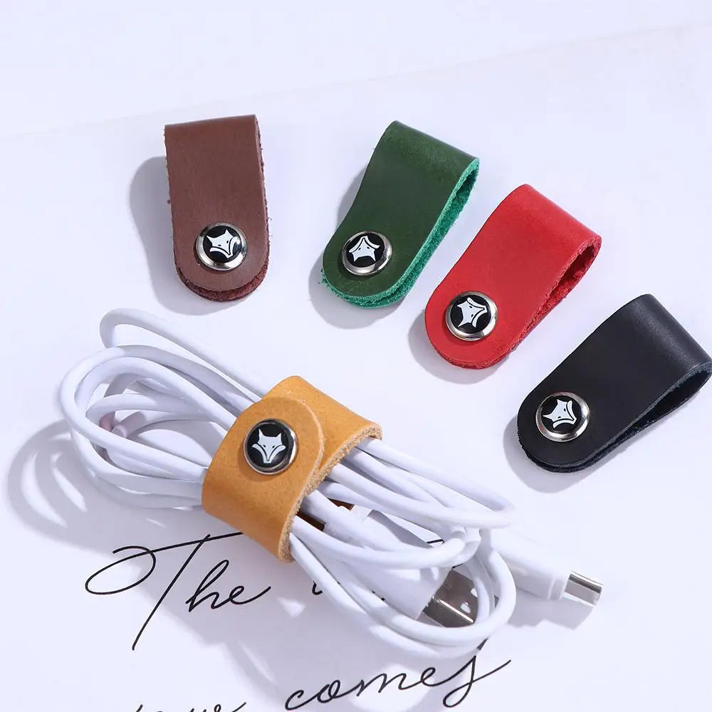 4Pcs Leather Data Cable Organizer Cord Winder Straps Earphone Wrap Winder Charger Protector Tidy Storage Cable Holder Clips Ties Oasis Select