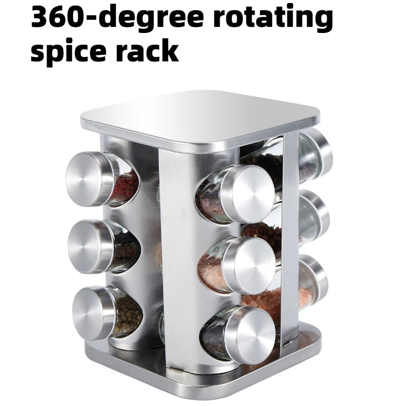360-Degree Rotating Stainless Steel Spice Rack, Spice Jars, Multi-Compartment Spice Rack, Kitchen Storage Oasis Select