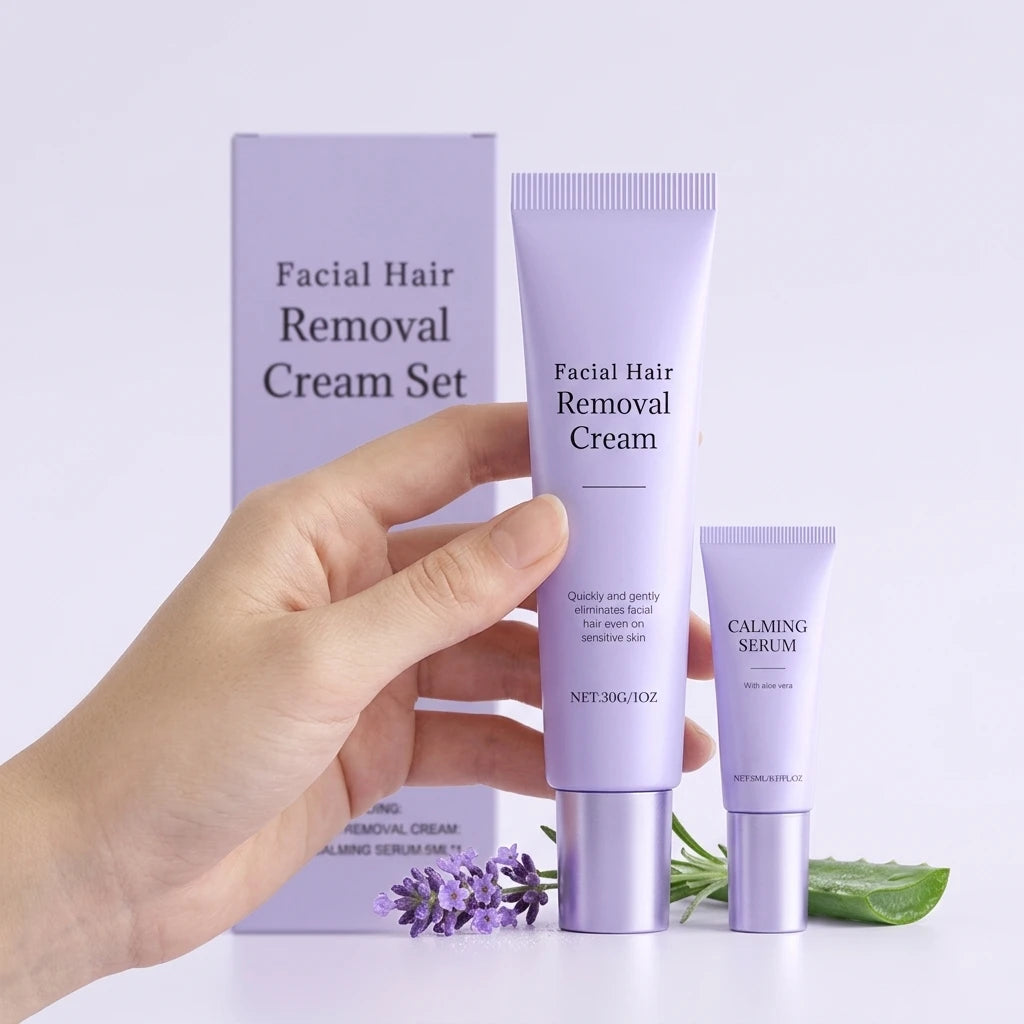 Face Hair Remove Cream Calming Serum Kit Painless Remove Hair Smooth Skin Repair Shave Discomfort Facial Body Hair Removal Kit Oasis Select