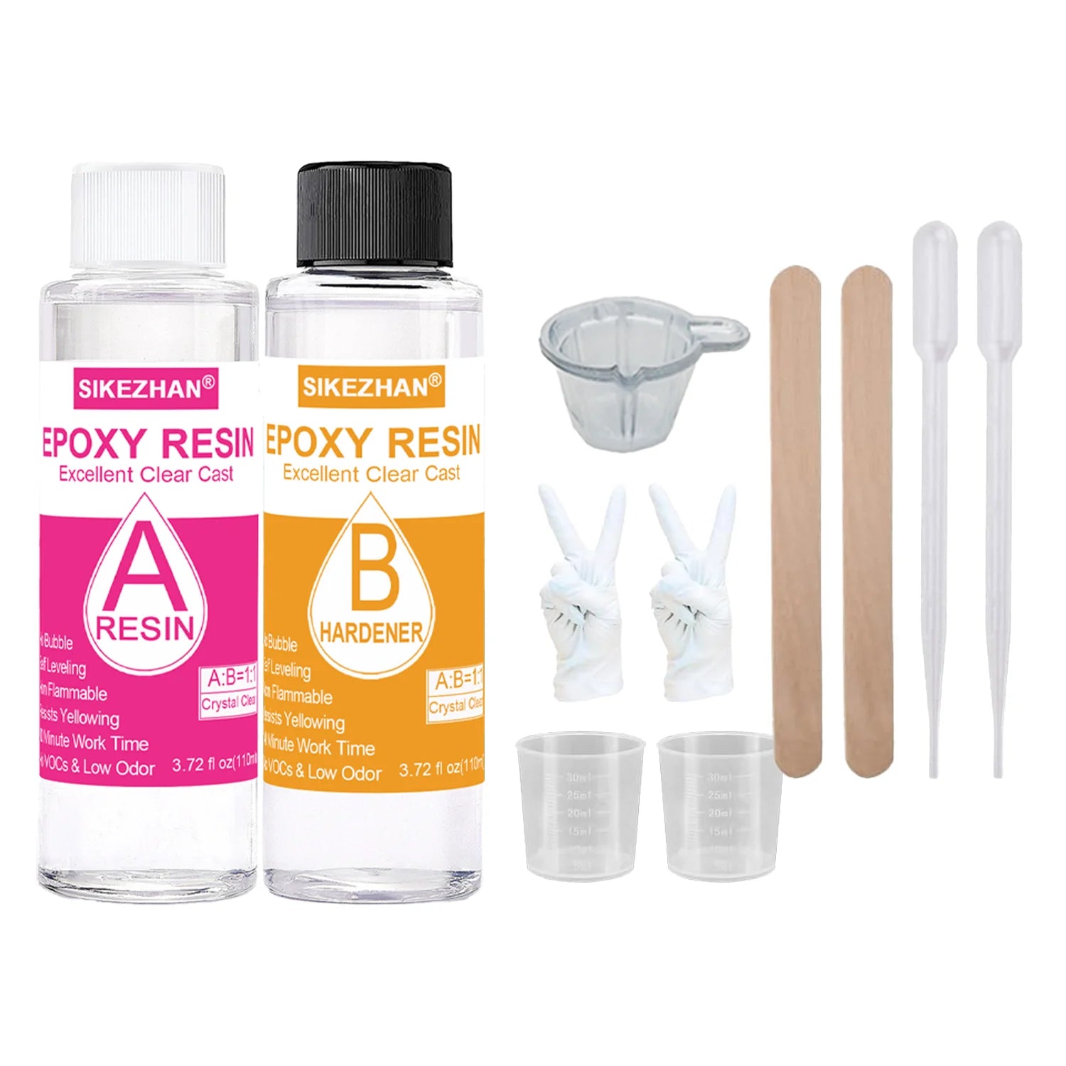 Crystal Clear Epoxy Resin Kit 1:1 Casting Easy Mix Self-Leveling Non-Yellowing For DIY Jewelry Art Crafts Molds River Tables Oasis Select 220ml - tool