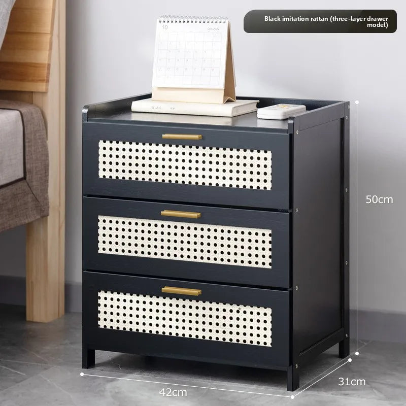 Bedside table Simple solid wood small cabinet Light luxury storage cabinet Bedroom bedside simple Nordic European modern mini Oasis Select Three draws black