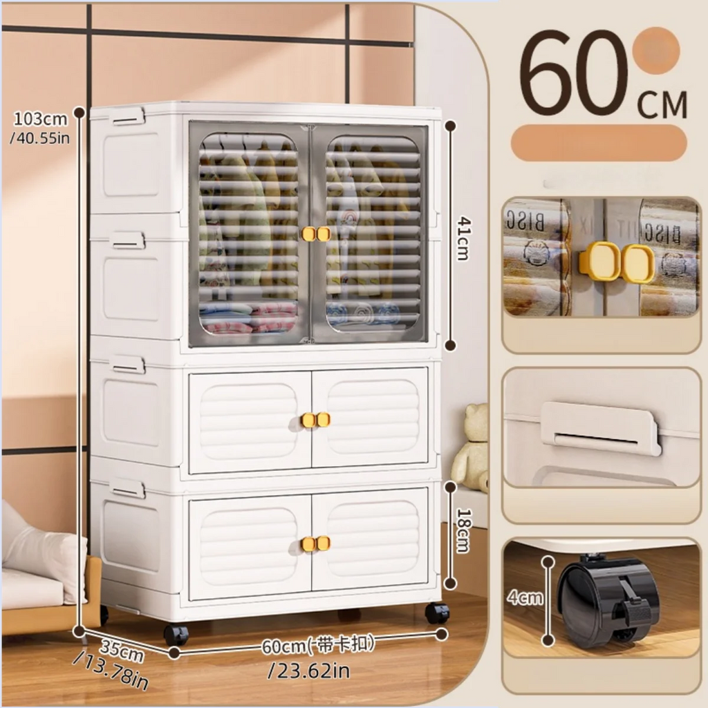 Foldable Cabinet,2-5 Tier, Multi-Combo,Rolling Mobile with Wheels,Heavy-Duty, Large Capacity,Bedroom/Living Room/Kitchen Storage Oasis Select 3Layers-mixed color