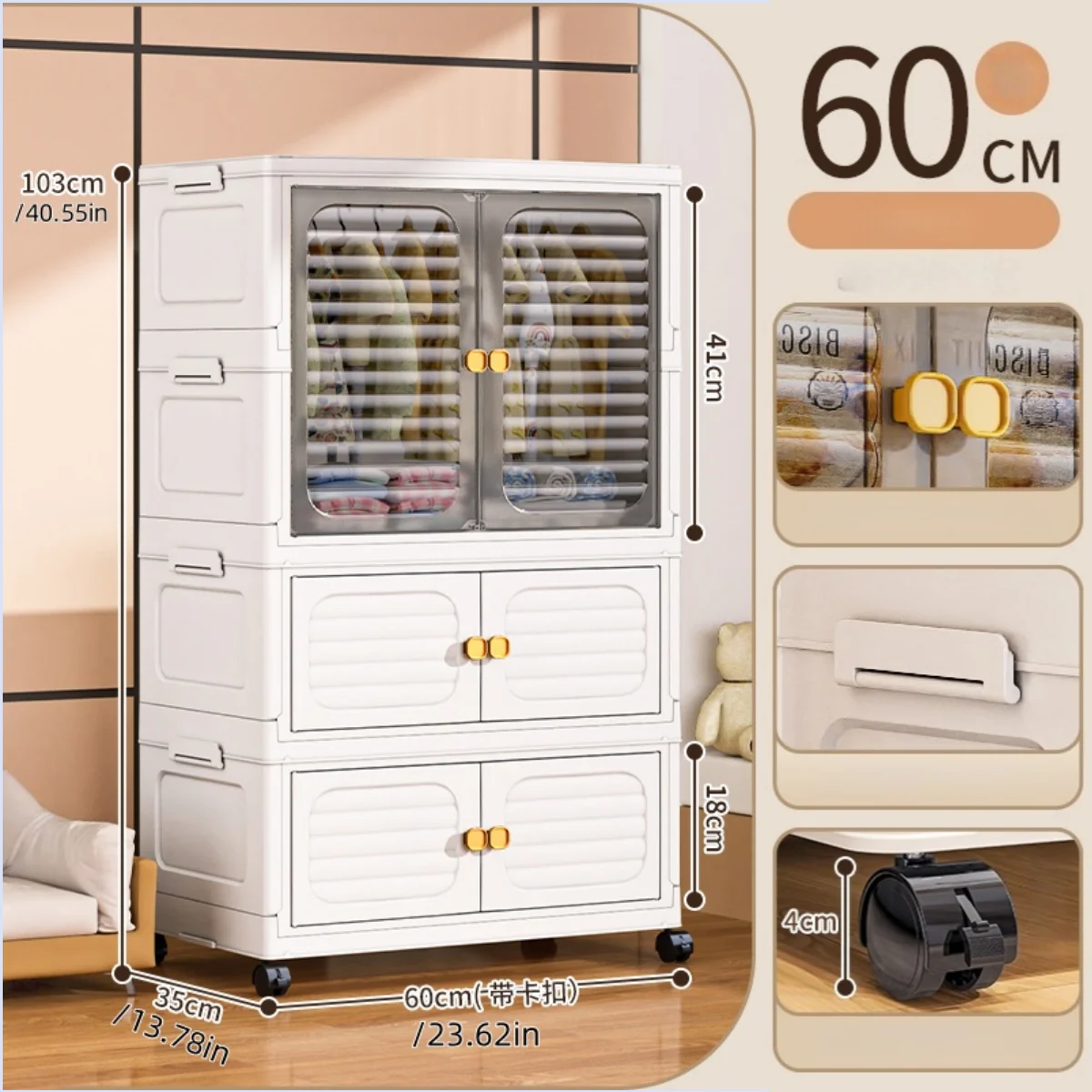 Foldable Cabinet,2-5 Tier, Multi-Combo,Rolling Mobile with Wheels,Heavy-Duty, Large Capacity,Bedroom/Living Room/Kitchen Storage Oasis Select 3Layers-mixed color