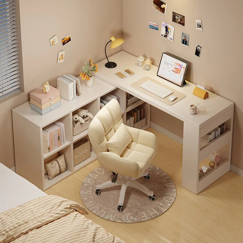 Computer desk corner bookshelf integrated desk girls bedroom L-shaped desk retractable end table Oasis Select