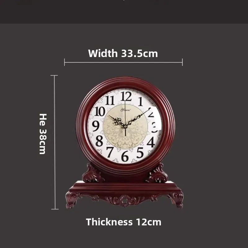 Solid Wood Retro Light Luxury Home Clock Living Room Chinese High-end Atmospheric High-end Desktop Clock Oasis Select clock