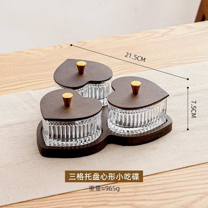 New Glass Fruit Tray Hotel Afternoon Tea Snack Tray Lead-free Glass Heart-shaped Divider Snack Tray Oasis Select 3 squares