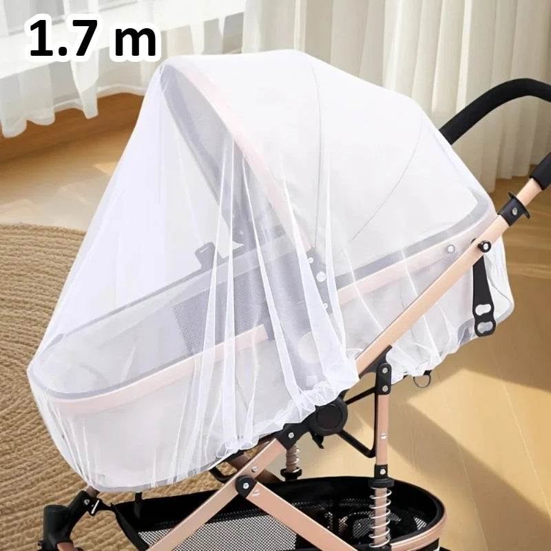 1pc Stroller Mosquito Net, Full Coverage Dense Mesh for Insect Protection, Polyester Outdoor Baby Stroller Gear Baby Accessories Oasis Select 1.7m white