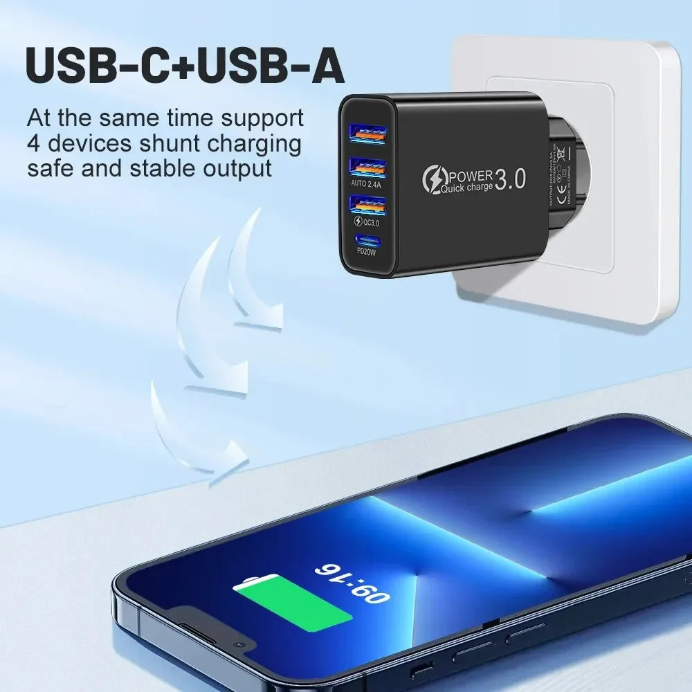 Total 48W Multi-Port USB PD Wall Charger Adapter for Xiaomi iPhone 13/12 Samsung Mobile Phone Plug-In Charging Oasis Select