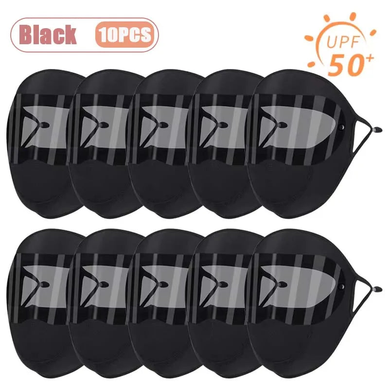 Dustproof Face Mask with Breathing Hole and Goggles Cycling Sun Protection Full Face Cover Ear Loop UV Shield for Outdoor Sports Oasis Select Black-10PCS