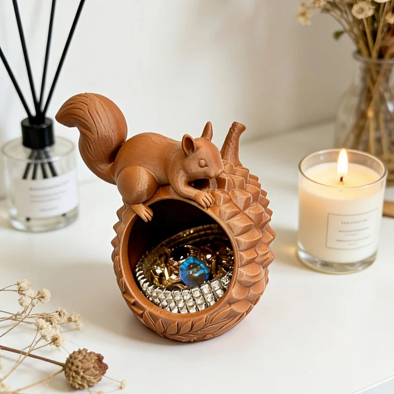 Cute Squirrel on Acorn Jewelry Holder Jewelry Bowl Trinket Dish Decorative Earrings ring Organizer for Vanity Desk Entryway Gift Oasis Select