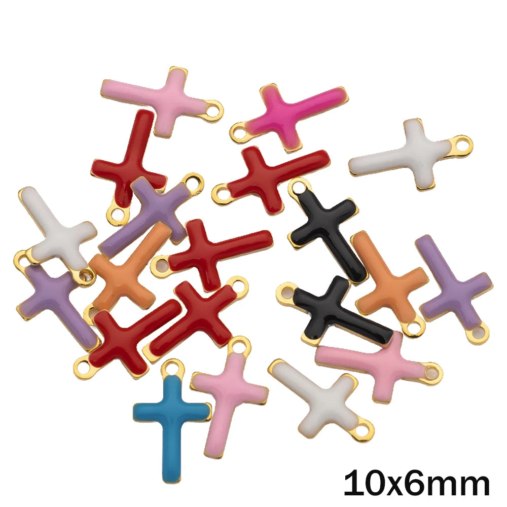 20pcs Gold Stainless Steel Moon Heart Star Fish Charms Enamel Pendant for Jewelry Making Findings DIY Necklace Bracelet Bulk Oasis Select C Cross