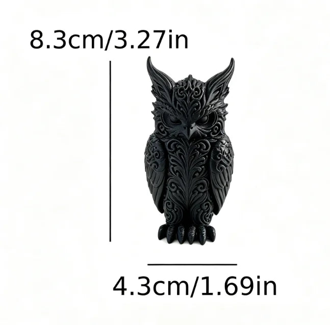 Mysterious Patterns Owl Figurines 3D Printed Forest Fantasy Miniature Statues Magic Bird Ornaments for Home Office Desktop Decor Oasis Select Owl black