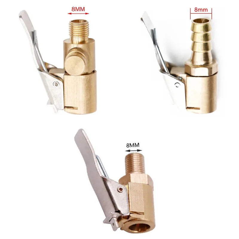 Car Tire Air Chuck Inflator Pump Valve Connector Clip-on Adapter Brass 8mm Tyre Wheel Oasis Select mix 3pcs