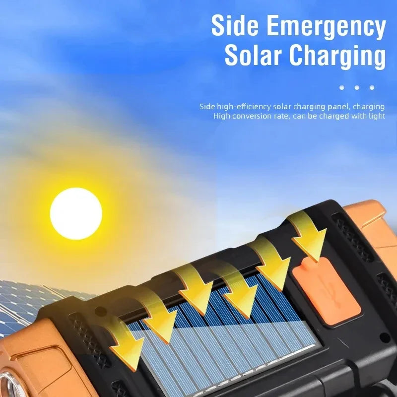Portable Powerful USB Rechargeable Flashlight Solar LED Light With COB Work Light 4 Gear Charge Mobile Phone Camping Lamp Oasis Select