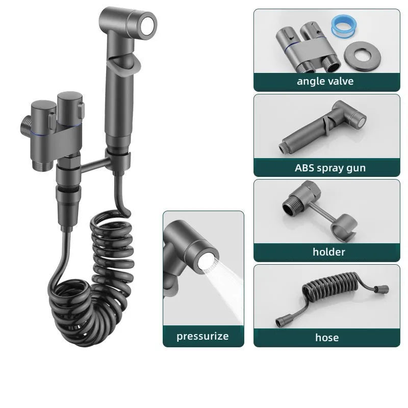 Toilet Cleaning Bidet Toilet Sprayer Set Water Portable Handheld Bidet Sprayer Shower Double Outlet Angle Valve Accessories Oasis Select gun gray