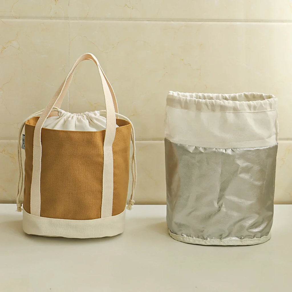 Simple large capacity women's handbag canvas insulated hand-held lunch bag drawstring student insulated lunch bag Oasis Select
