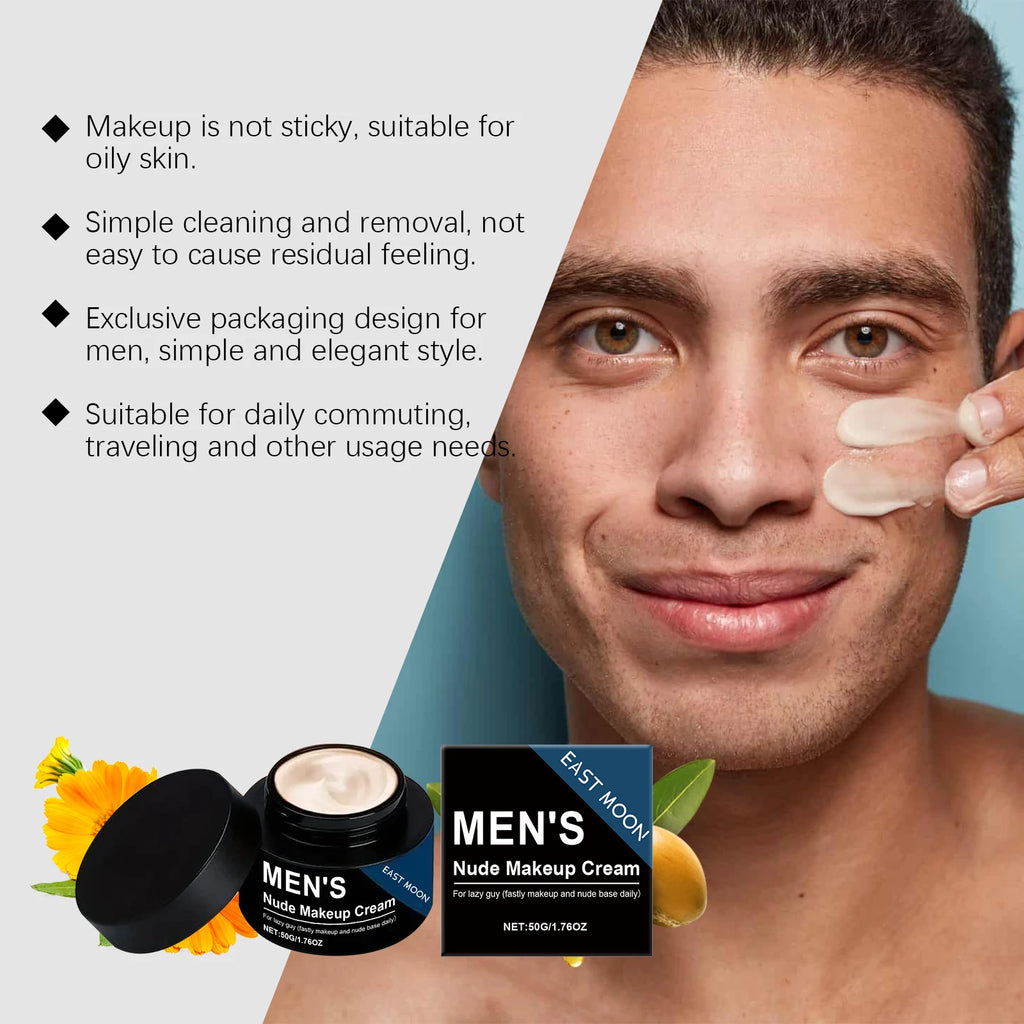 Men's BB Cream Natural Nude Tone Hydrating Cover Blemishes Sweatproof Long Lasting Oil-Free Matte Finish Nude Makeup Cream Oasis Select
