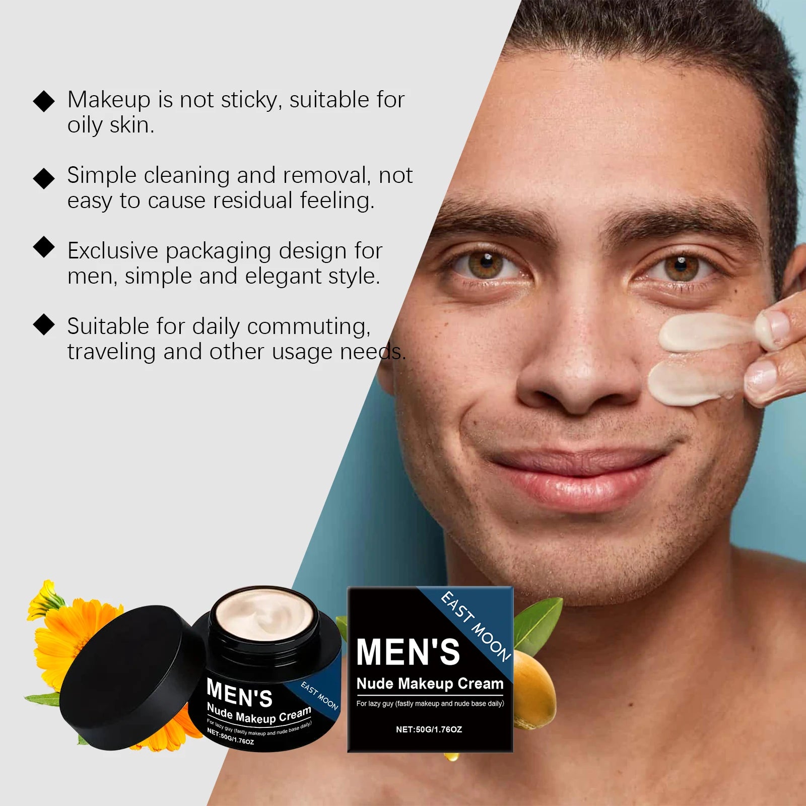 Men's BB Cream Natural Nude Tone Hydrating Cover Blemishes Sweatproof Long Lasting Oil-Free Matte Finish Nude Makeup Cream Oasis Select