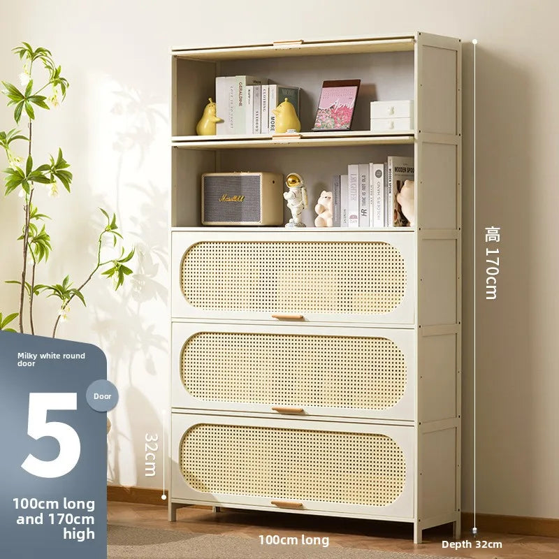 Cream wind all solid wood bookcase simple children's locker open storage cabinet living room study combination locker Oasis Select 100 long five doors