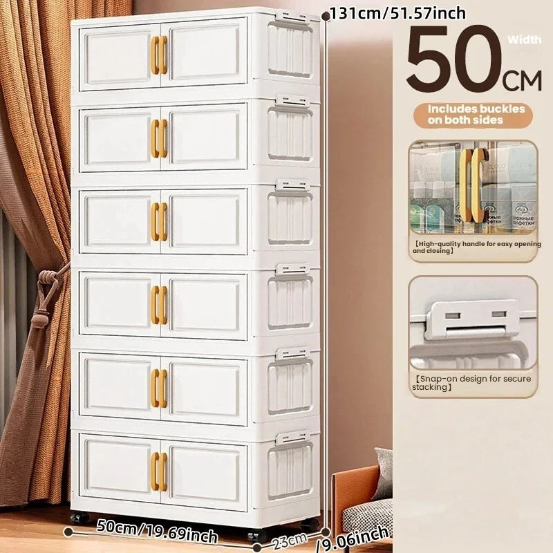 Double-door living room storage cabinet, folding floor-standing storage box, no installation required, simple storage cabinet Oasis Select 50cm-6 layers-white