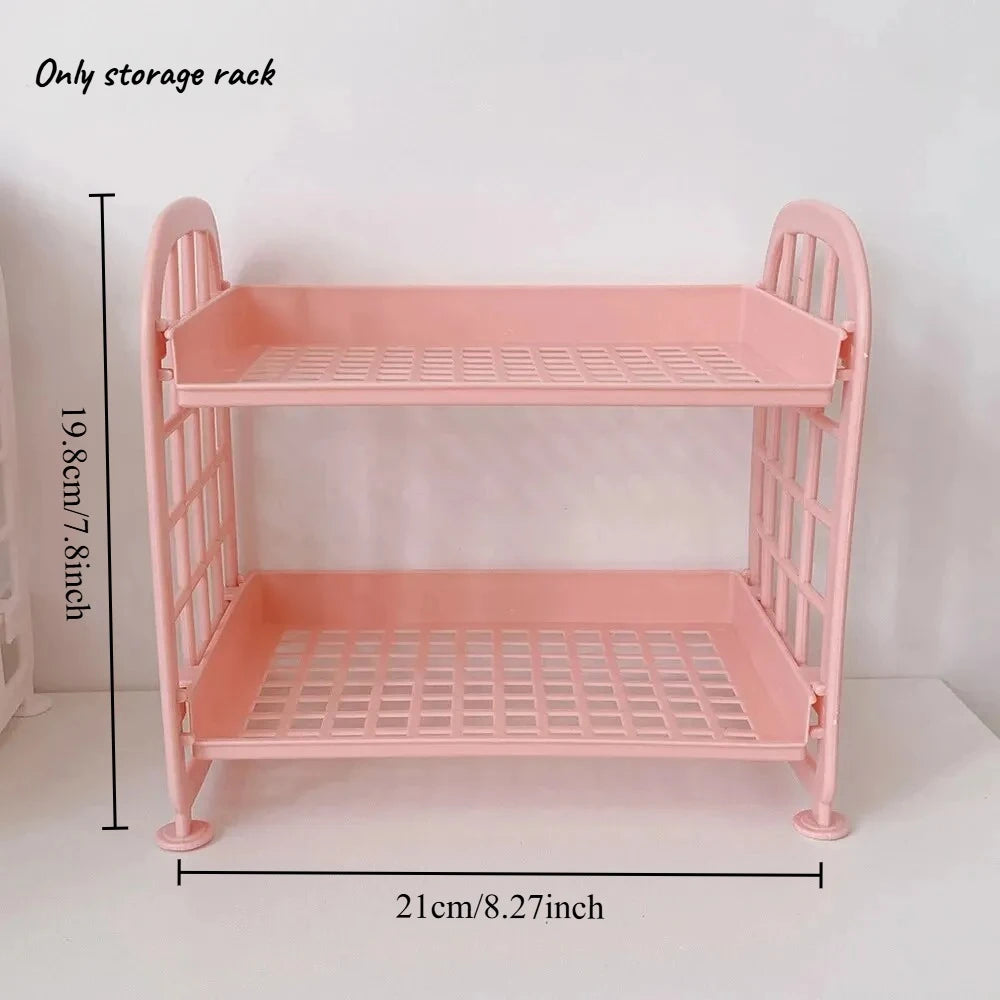 1pcs Cute Desktop Storage Rack Double-layer Removable Cosmetic Organizer Kawaii Stationery Shelf for Dorm Bedroom Desk Decor Oasis Select Pink