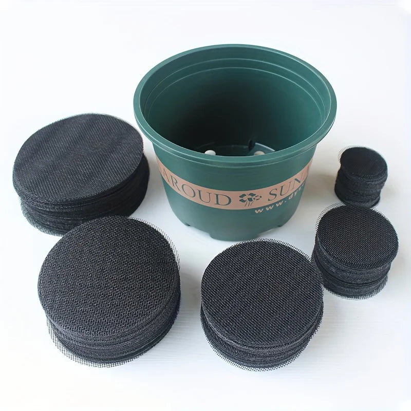 50pcs Round Drainage Mesh Pads for Flower Pots - Waterproof, Soil Loss Prevention, Ideal for Bonsai & Gardening Oasis Select