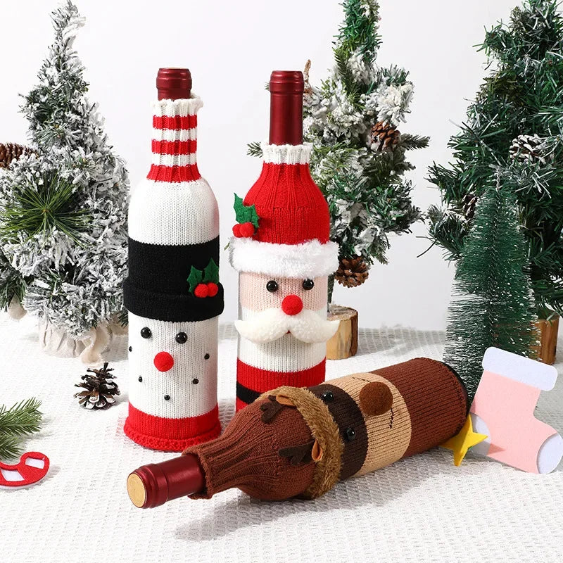 Knitted Christmas Wine Bottle Covers Santa Snowman Design Acrylic Champagne Holder for Holiday Party Table Decorations Gift Oasis Select