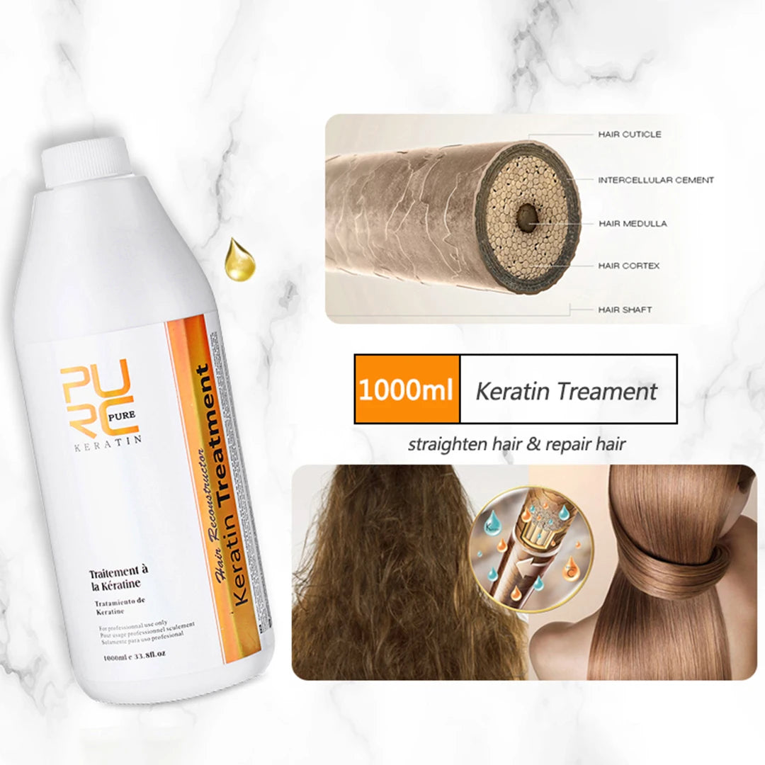 PURC Brazilian Keratin Hair Treatment Products 1000ml Keratin Hair Straightening Cream And 300ML Smoothing Shampoo Hair Care Oasis Select