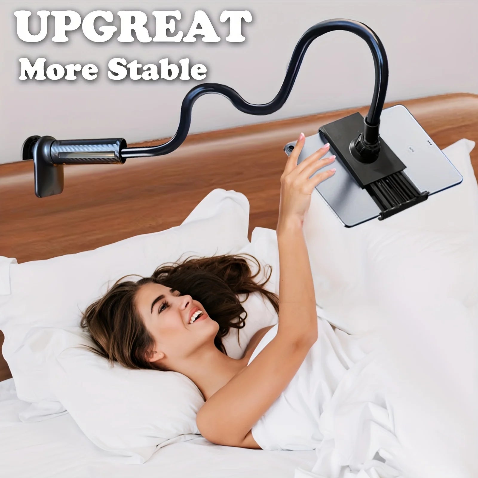 360° Rotating Tablet Phone Holder, Long Arm Spiral Base Mount for Bed Headboard Desk, Adjustable Stand Tablet Wall Mount Oasis Select Black-70cm 27.56in