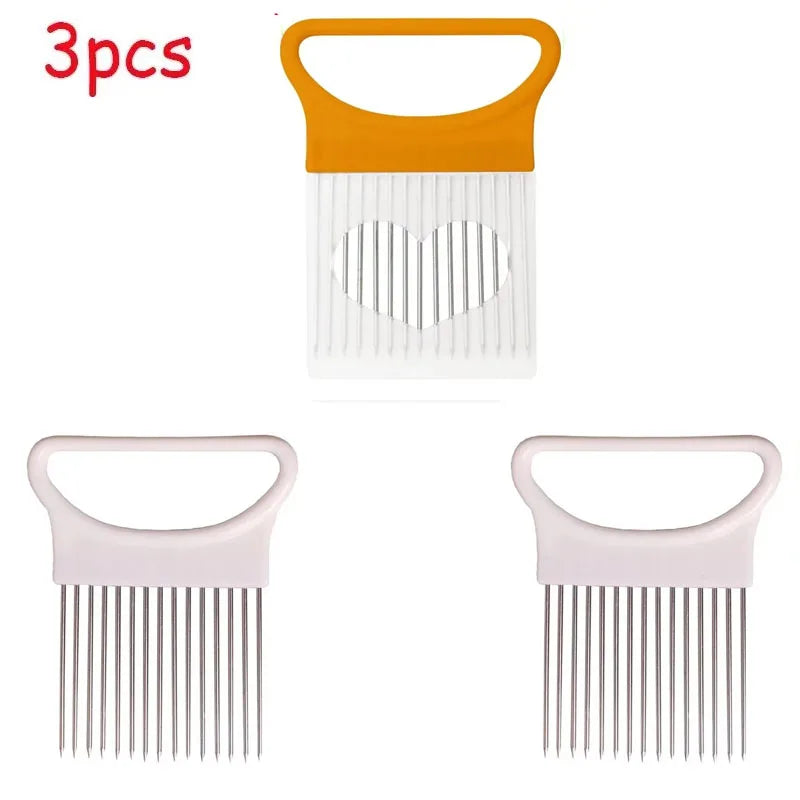 1/3pcs Stainless Steel Onion Knife Holder, Food Slicer, Tomato Onion Knife Holder, Vegetable Cutting Fork, Kitchen Small Tool Oasis Select white2-orange1