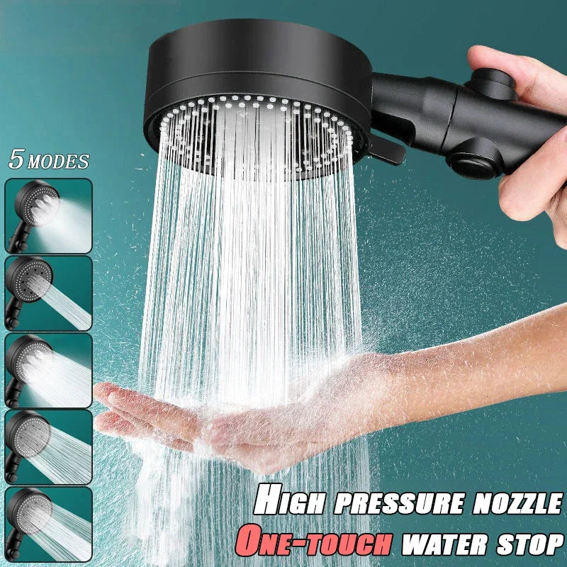 High-pressure Shower Head Set 5 Modes of Adjustment Showerhead with Hose Water-saving One-touch Stop Bathroom Accessories Oasis Select