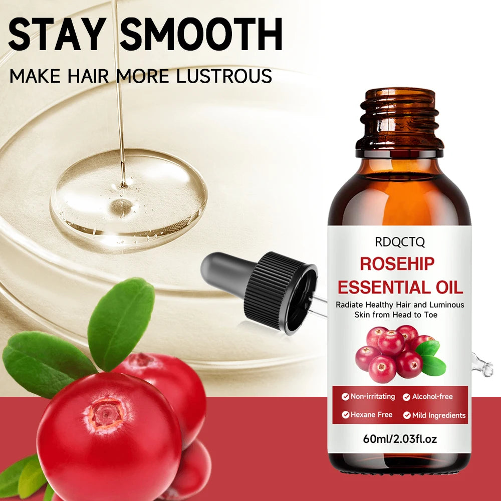 Rose Hip Oil for Hair & Skin - Pure Natural Moisturizing Essential Oil, Alcohol-Free, Nourishing Care for Healthy Look Oasis Select