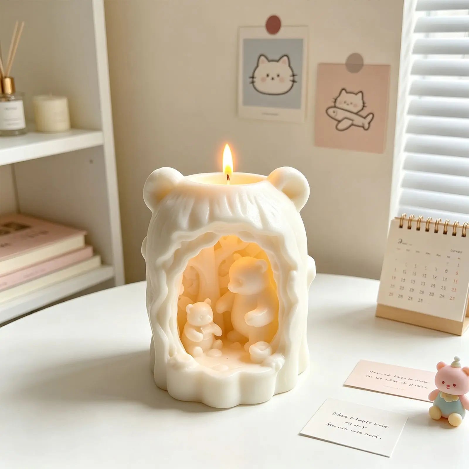 Silicone Tree Hole Mother And Bear Mold DIY Candle Plaster Ornament Mold For Handmade Aromatherapy Candle Making Oasis Select