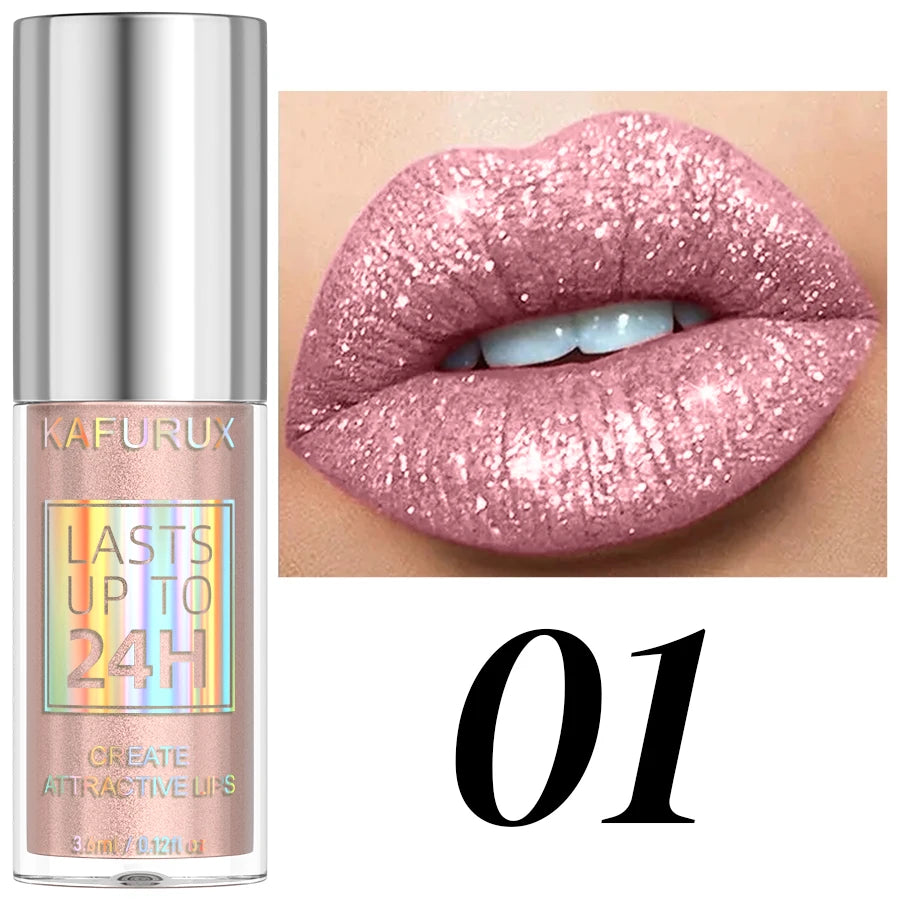 KAFURUX 20-Shade Glitter Liquid Lipstick & Diamond Lip Gloss