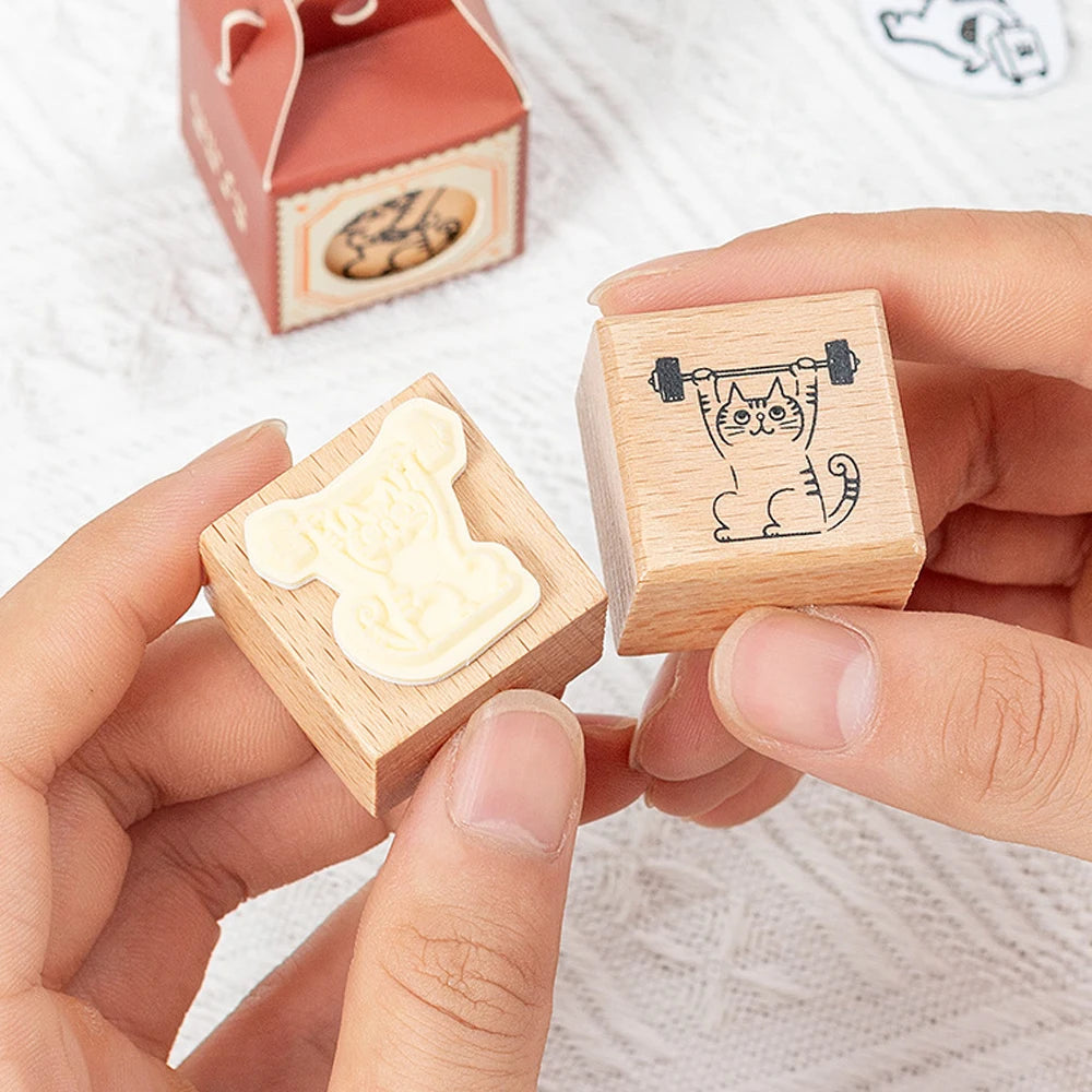 Wooden Rubber Stamps Animals Cat Patterns Stamps Set For DIY Craft Card Scrapbooking Supplies Photo Album Diary Decor Oasis Select