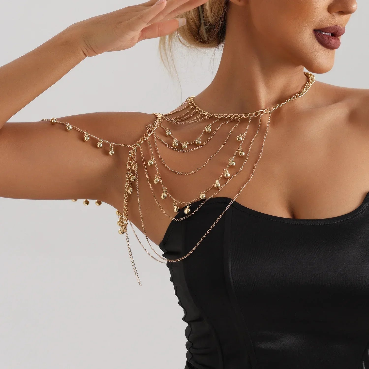 Fashionable Multi-layer Tassel Metal Ball Shoulder Chain Body Chain Personalized Spicy Girl Chest Chain Accessories Oasis Select