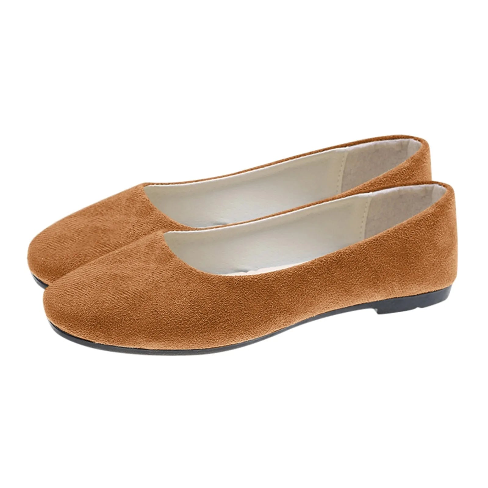 Woman Flats Casual Round Toe Cute Flats Flock Mocasines Ballerina Church Flats Female Suede Elegant Soft Sole Mom Shoes Oasis Select 39 Brown