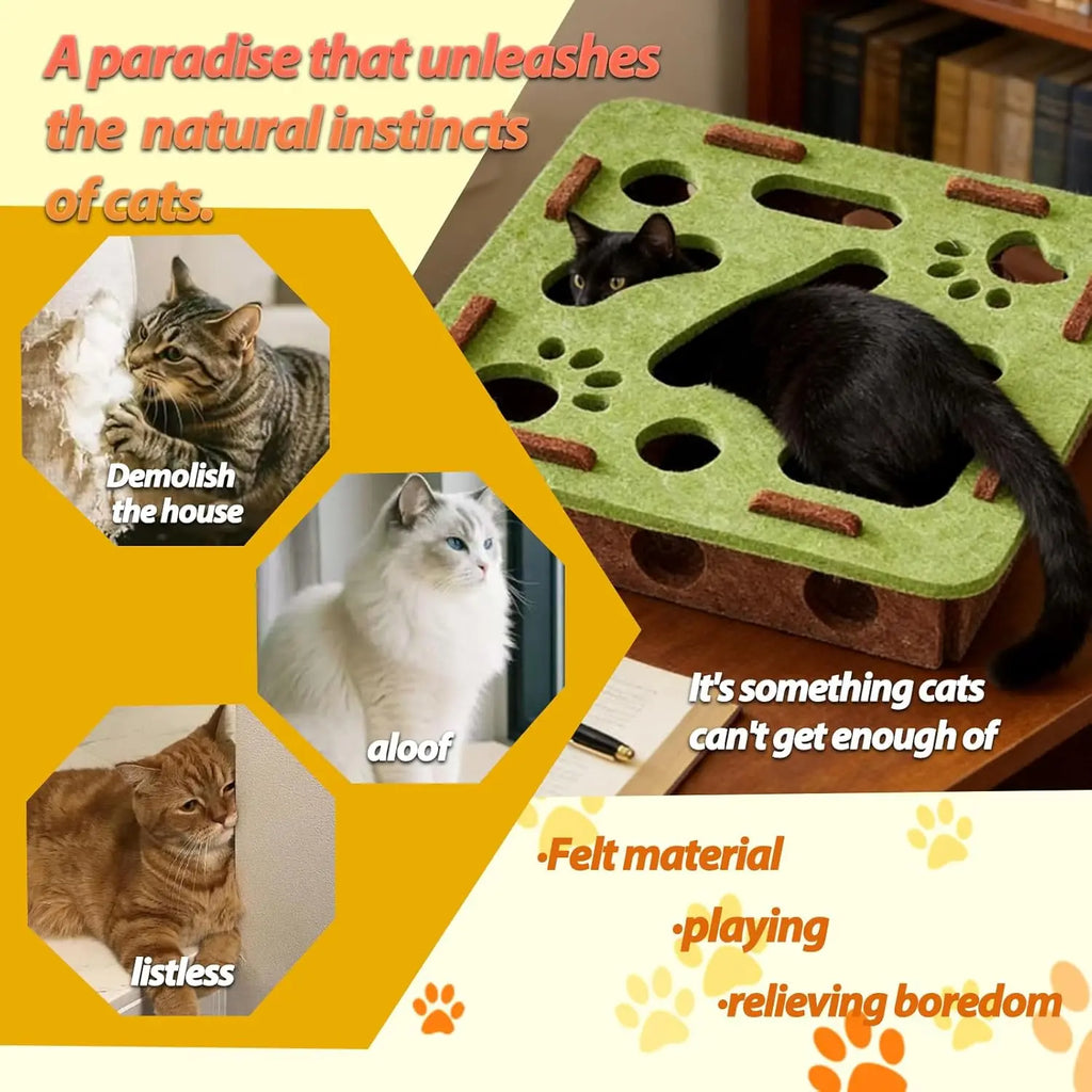 Felt Cat Puzzle Maze – Battery-Free Toy with 3 Secure Bell Balls for Indoor Cats, Encourages Hunting Instincts Oasis Select