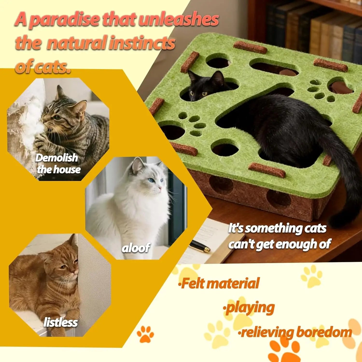 Felt Cat Puzzle Maze – Battery-Free Toy with 3 Secure Bell Balls for Indoor Cats, Encourages Hunting Instincts Oasis Select