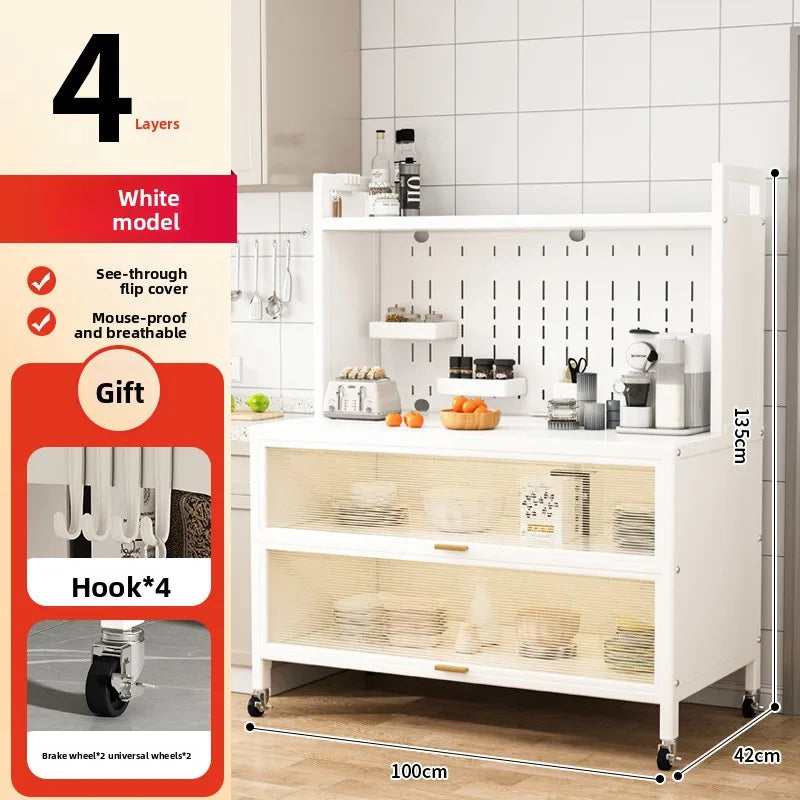 Dustproof side cabinets, shelves, multi-layer floor cabinets, small appliances, microwave ovens, multifunctional storage racks Oasis Select 4-White-100