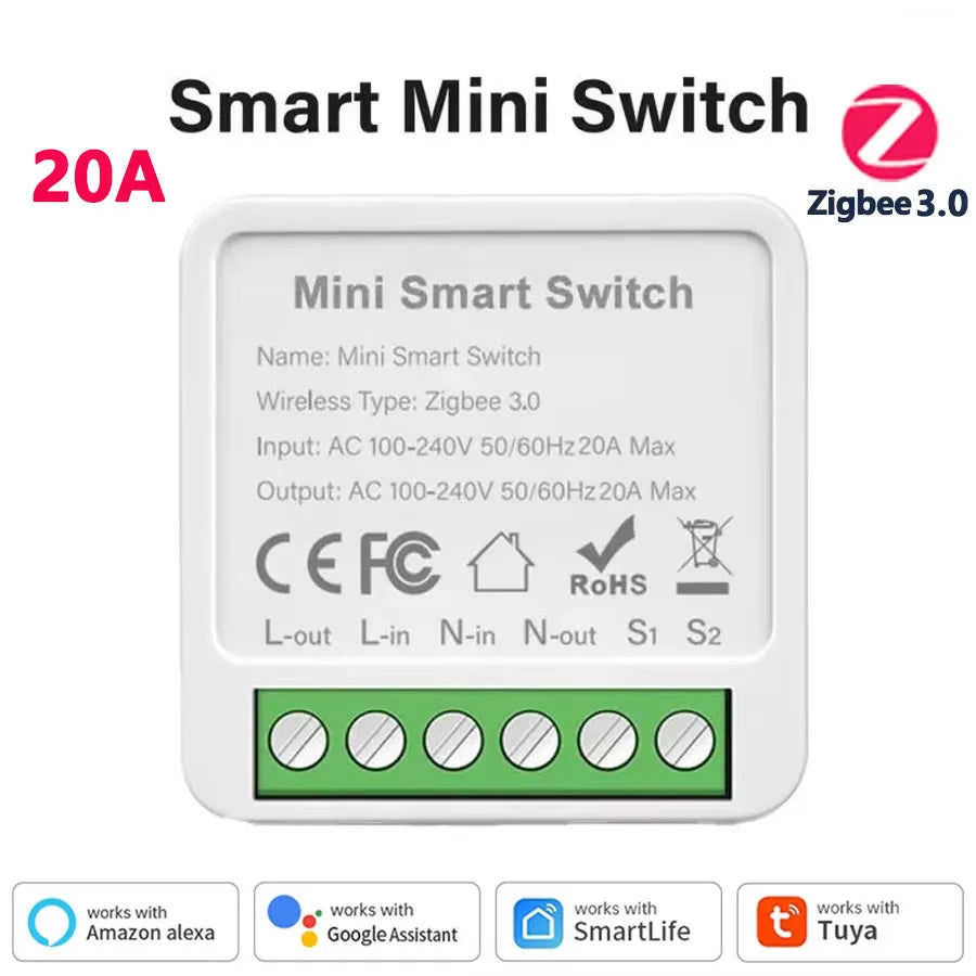 Smart WiFi/Zigbee 3.0 Switch 16A 20A Module Relay Breaker 2-way Control Work with Tuya Smart Life APP Alexa Home Assistant Oasis Select ZIGBEE 3.0 20A