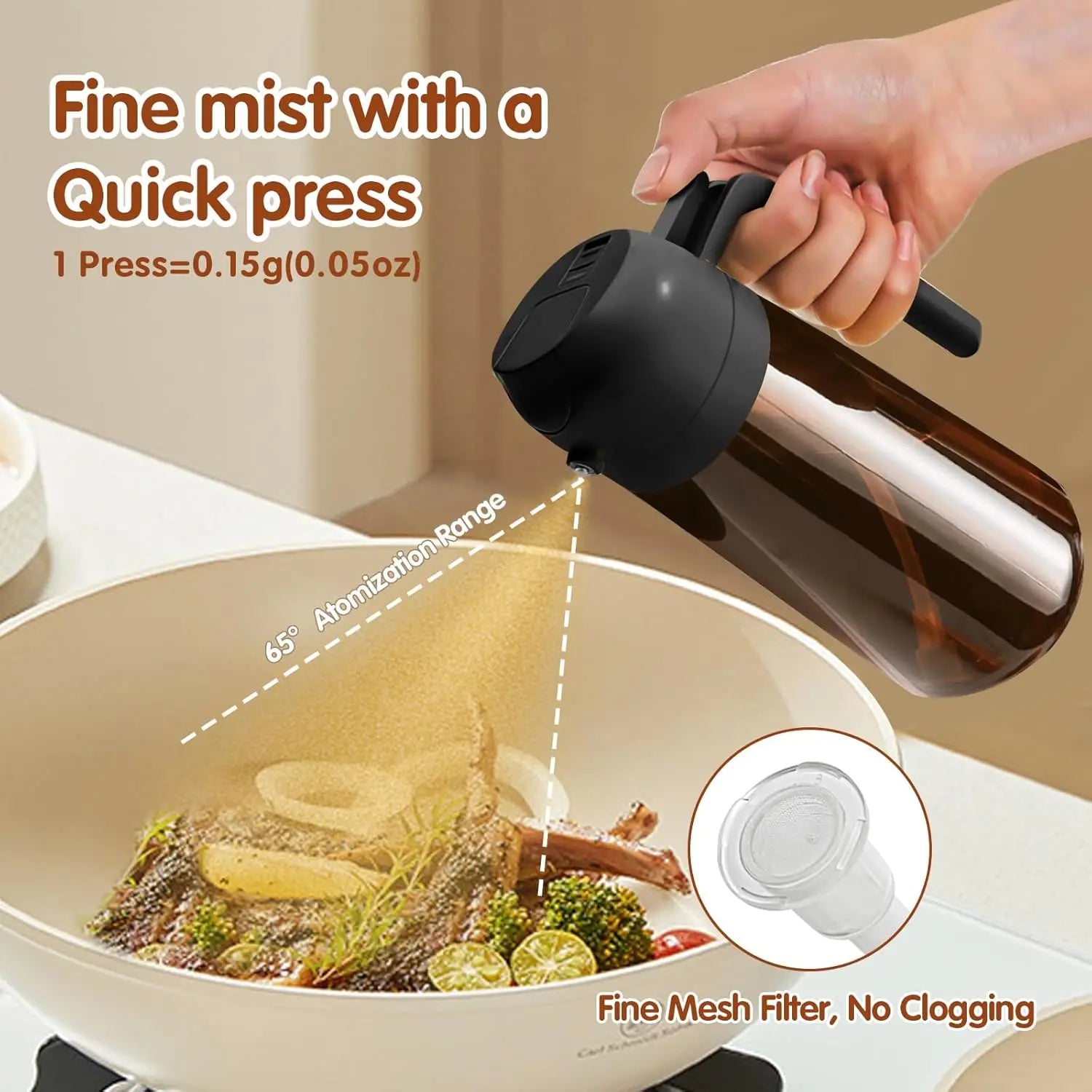470ml Dark Amber Glass Oil Sprayer Food Grade Olive Oil Dispenser Bottle with Stickers for Cooking Kitchen Air Fryer BBQ Oasis Select