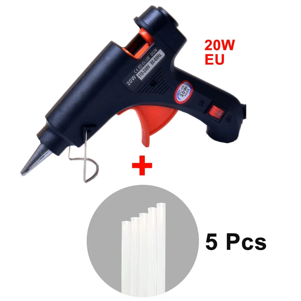 20W Hot Melt Glue Gun DIY Mini Household Industrial Guns Heat Temperature Thermo EU Electric Repair Tool Use 7mm Glue Sticks Oasis Select Black Glue Gun Set 20W EU