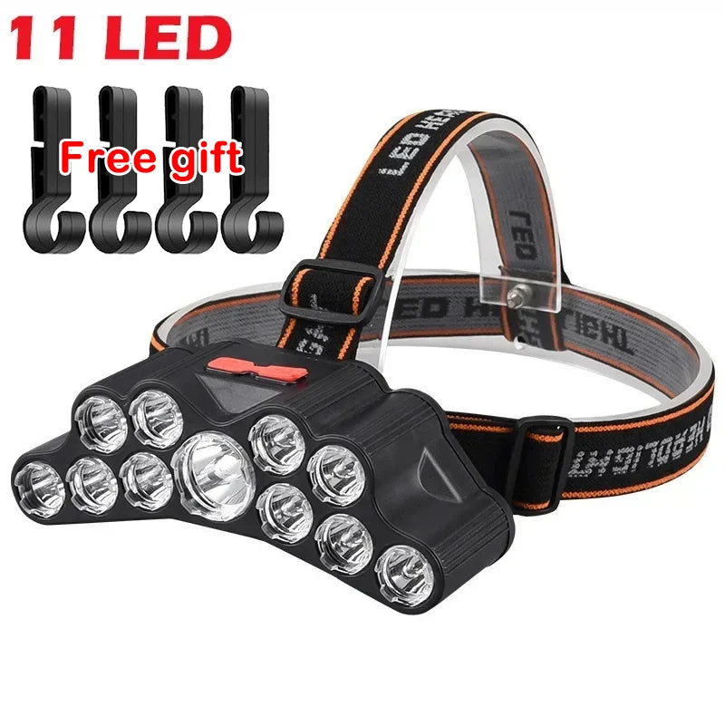 11 LED USB Rechargeable Headlamp | Built-in 18650 Battery
