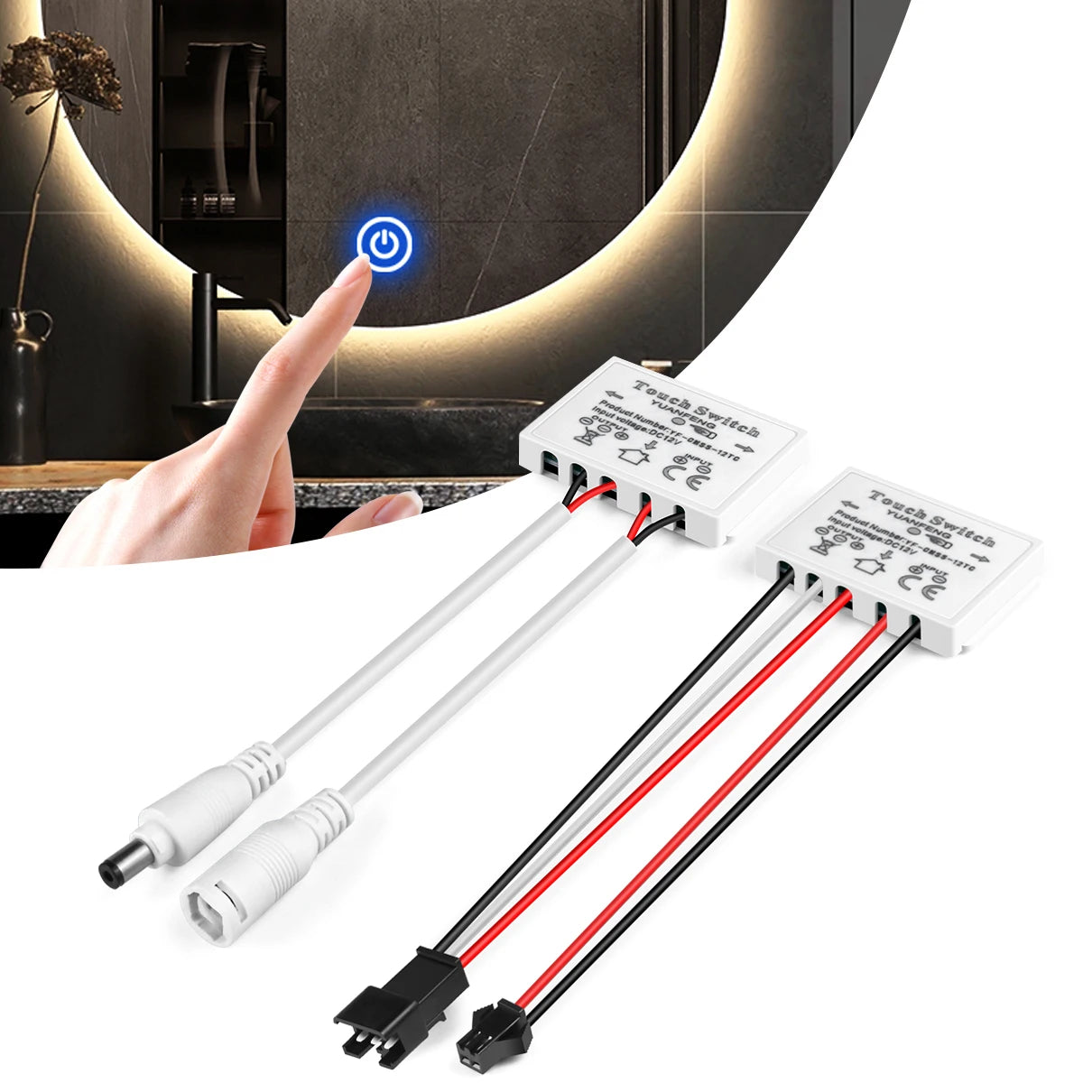 12V Bathroom Smart Mirror Touch Sensor Control Switch Dimmer Home Lighting Touch Switch CCT Adjustable Penetrable 1-5mm Glass Oasis Select